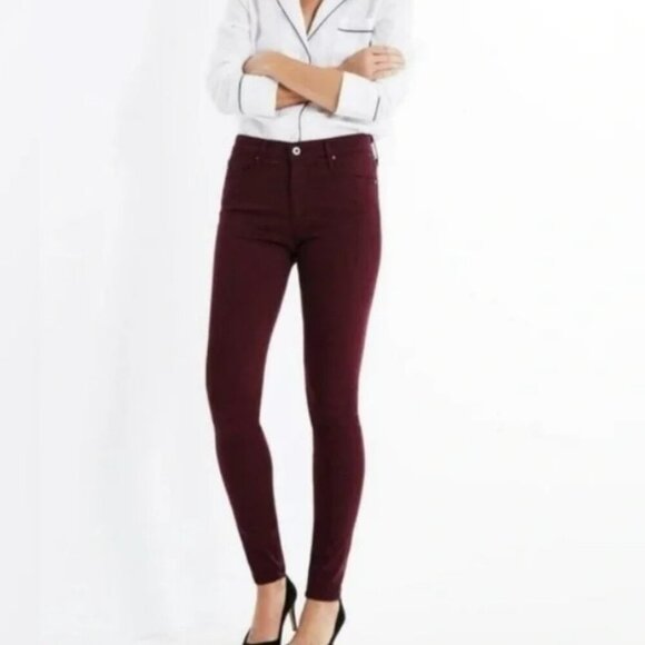 AG Adriano Goldschmied The Farrah High Waist Marron Peak Velvet Skinny Jeans 30R - Picture 2 of 13